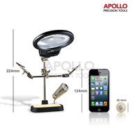 Apollo Illuminated Helping Hands Magnifier with 2 LEDs, Dual Lens Magnifiers (3.5X 12X) and Built in Soldering...