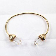 Womens Gold Plated Alloy Cylinder Crystal Copper Wire Cuff Bangle Bracelet
