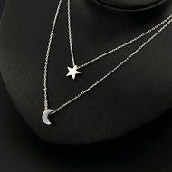 New Fashion Women's Double Chain Moon Star Charm Necklace Pendant Gift UL