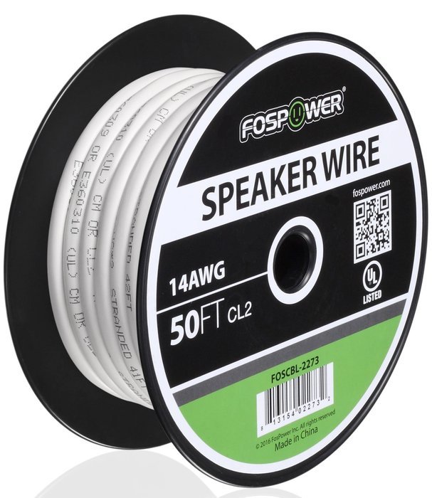 FosPower CL2 Rated 14AWG 2-Conductor In-Wall Speaker Wire (100 Feet) Oxygen-Free Pure Copper - UL Listed for In-Wall... N23