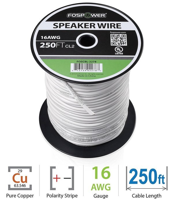 FosPower CL2 Rated 14AWG 2-Conductor In-Wall Speaker Wire (100 Feet) Oxygen-Free Pure Copper - UL Listed for In-Wall... N24