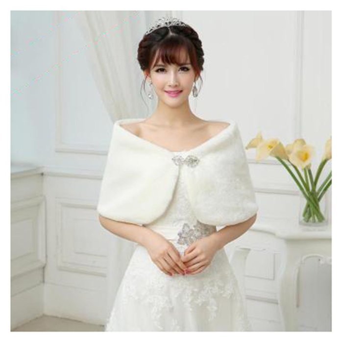 KAKA(TM) Gorgeous Winter Bridal Wedding Dress Wrap Artificial Plush Shawl-White