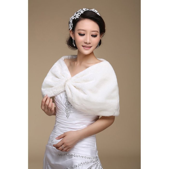 KAKA(TM) Gorgeous Winter Bridal Wedding Dress Wrap Artificial Plush Shawl-Red N4