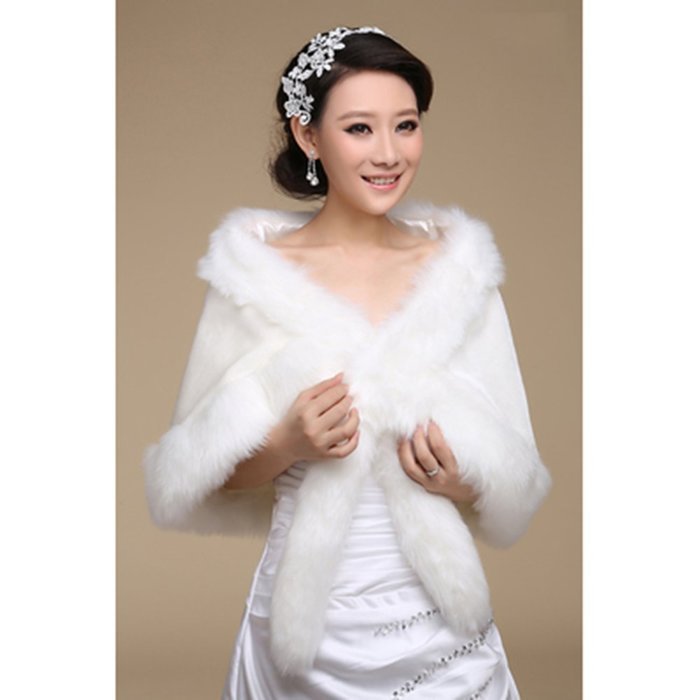 KAKA(TM) Gorgeous Winter Bridal Wedding Dress Wrap Artificial Plush Shawl-Red N7