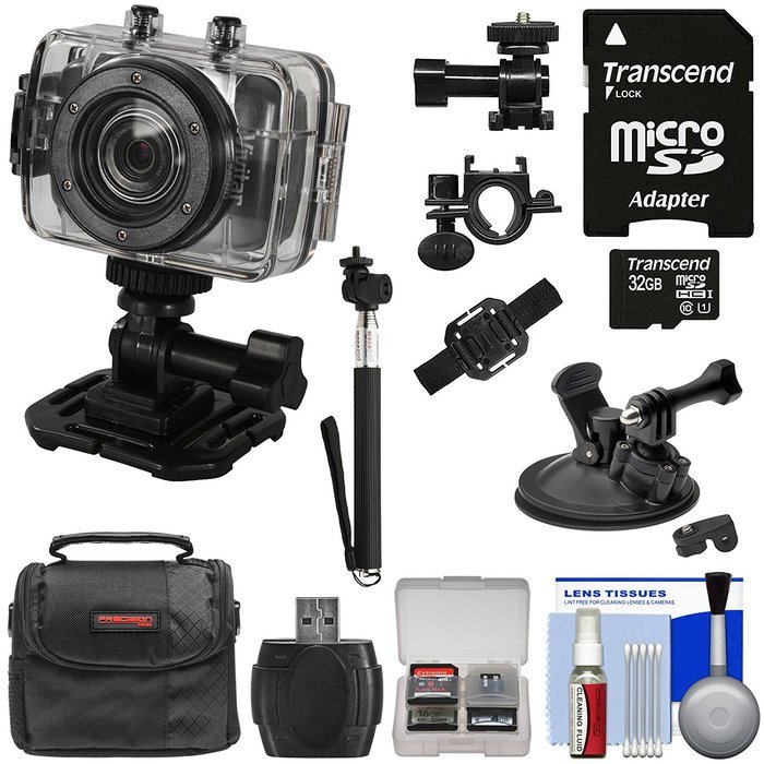 Vivitar DVR785HD Waterproof Action Video Camera Camcorder (Black) with Helmet/Bike/Car Mounts + 32GB Card + Case...