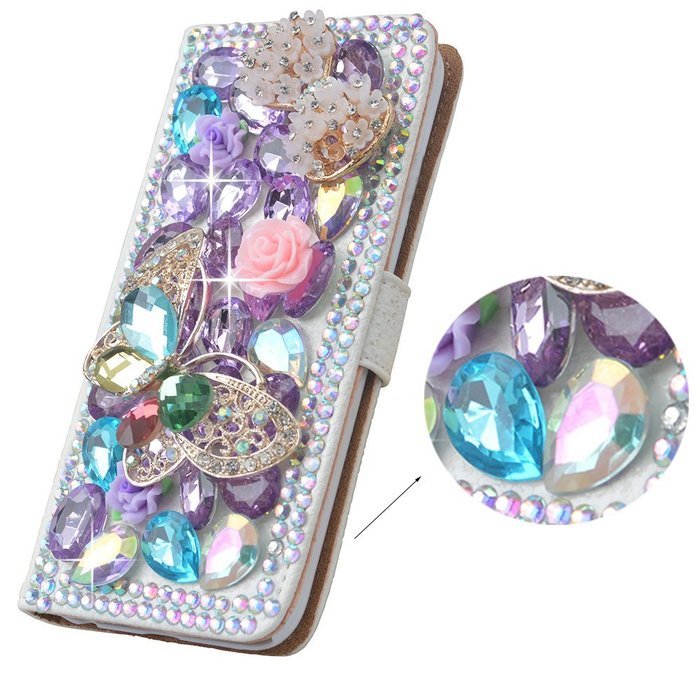 Spritech(TM) PU Leather Bling Phone Case for Samsung Galaxy Grand Prime G530 2015 Edition,Handmade Purple Crystal...
