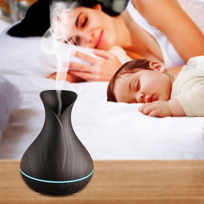 400ML Ultrasonic Aromatherapy Essential Oil Diffuser Cool Mist Humidifier Waterless Auto off (Dark Wooden Grain) N3