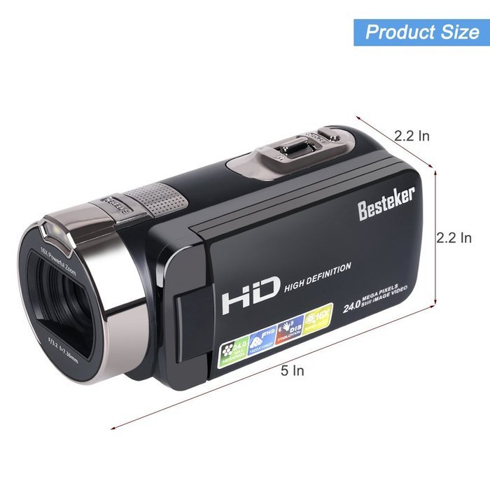 Camera Camcorders, Besteker Portable 1080P 24MP 16X Digital Zoom Video Camcorder with 2.7" LCD and 270 Degree... N8