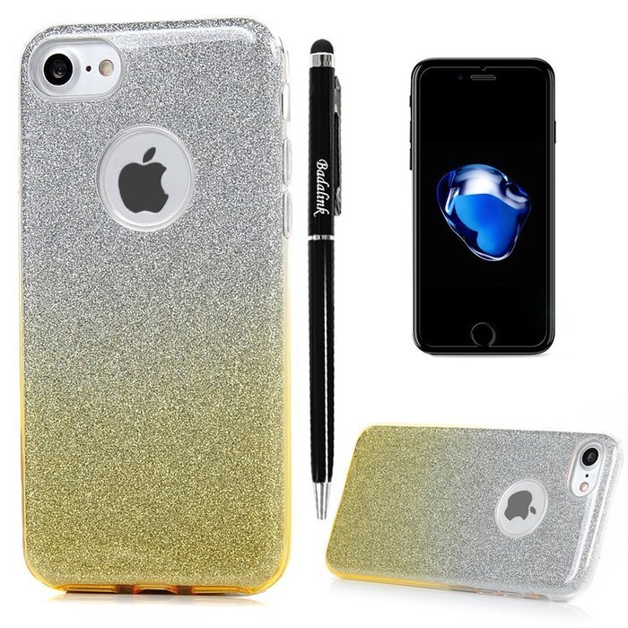 iPhone 7 Case (4.7 inch) - 3 in 1 High Protection Shockproof Soft TPU Rubber Outer Case + Shiny Sparkling PVC... N20