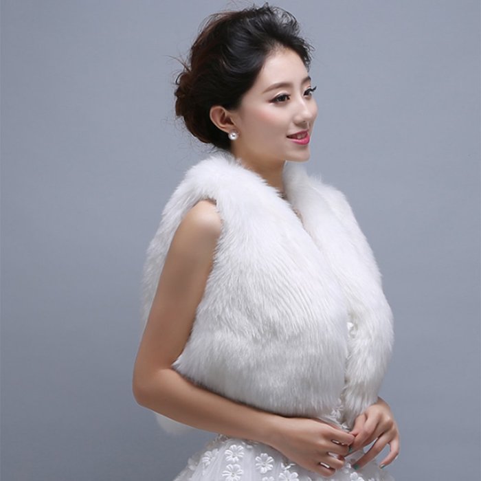 KAKA(TM) Gorgeous Winter Bridal Wedding Dress Wrap Artificial Plush Shawl-White N4