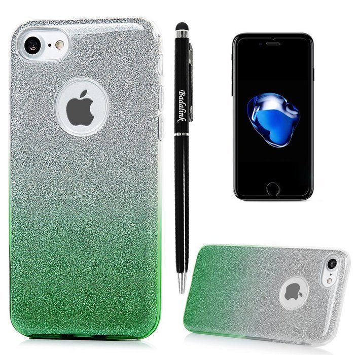 iPhone 7 Case (4.7 inch) - 3 in 1 High Protection Shockproof Soft TPU Rubber Outer Case + Shiny Sparkling PVC... N29