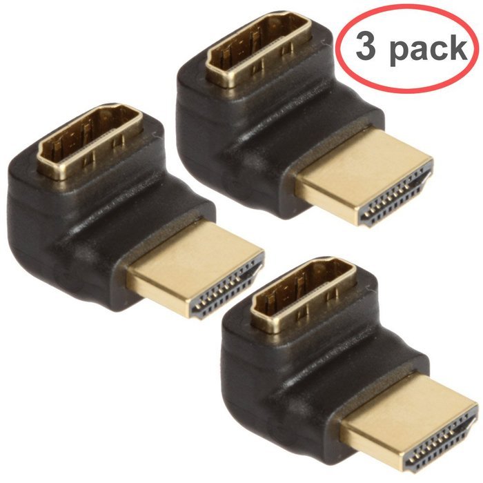 LINESO 3PCS HDMI Right Angle Adapter Male to Female With Gold-Plated (HDMI 90 Degree) N11