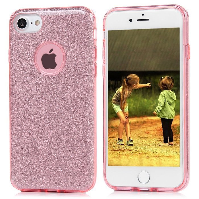 iPhone 7 Case (4.7 inch) - 3 in 1 High Protection Shockproof Soft TPU Rubber Outer Case + Shiny Sparkling PVC... N34