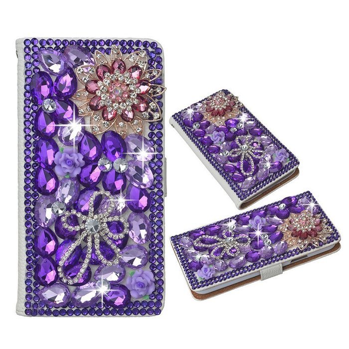 Spritech(TM) PU Leather Bling Phone Case for Samsung Galaxy Grand Prime G530 2015 Edition,Handmade Purple Crystal... N10