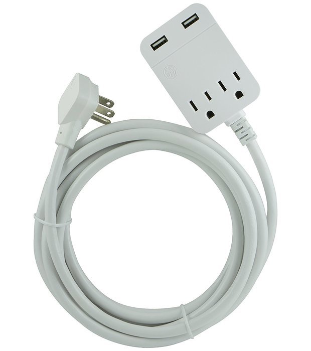 GE USB Charging Extension Cord with Surge Protection, 2 Outlet, 2 USB, 2.4A/12W, 12 ft. Cord, White, 32089 N6