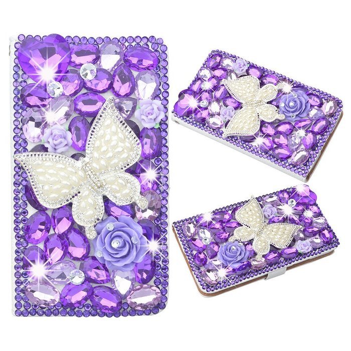 Spritech(TM) PU Leather Bling Phone Case for Samsung Galaxy Grand Prime G530 2015 Edition,Handmade Purple Crystal... N13