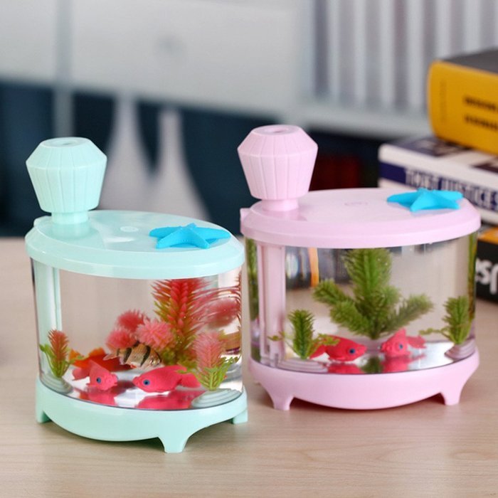 460ml Mini Ultrasonic Fish Tank Air Humidifier with USB Powered LED Night Light for Home Room Bedroom Office (...