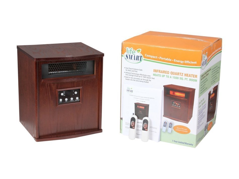 Lifesmart Pro 6 Element Large Room Infrared Quartz Heater w/Wood Cabinet and Remote