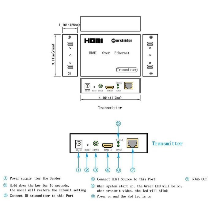 FARSTRIDER HDMI Extender over TCP/IP Ethernet Over Single Cat5e Cat6 Cable Up to 400ft(120m) with IR,1080p,3D... N4