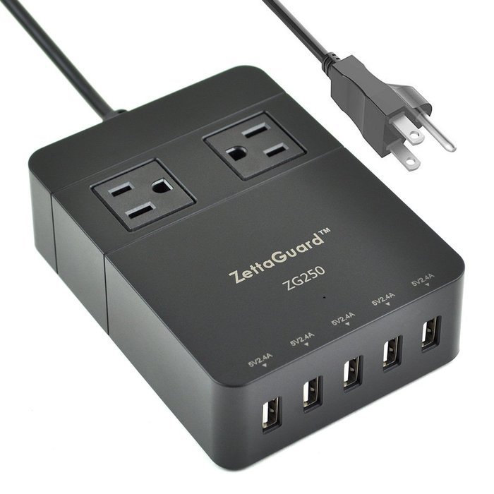 Zettaguard Mini 2-Outlet Travel Power Strip / Surge Protector with USB Charger / USB Charging Station (5-Port... N23