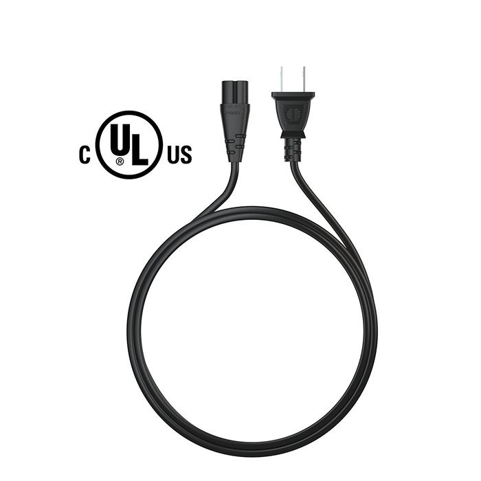 [UL Listed] Pwr+ AC Cable Replacement Power Cord 2 Prong 6 Feet (Black) N12