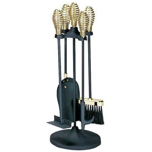 5 Piece Black Wrought Iron Fireset W/ Scrollwork