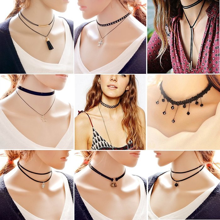 9 PCS Womens Black Velvet Choker Necklace for Girls Lace Choker Tassel Gothic Tattoo Necklace