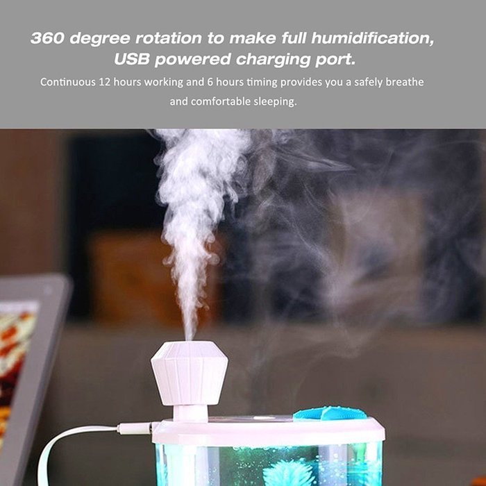 460ml Mini Ultrasonic Fish Tank Air Humidifier with USB Powered LED Night Light for Home Room Bedroom Office (... N3