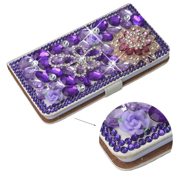Spritech(TM) PU Leather Bling Phone Case For ZTE ZMAX Z970,Handmade Silver Crystal Rose Butterfly Accessary Design... N3
