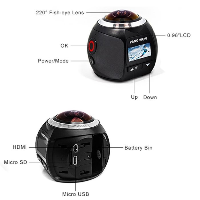 Homestec 360 degree Action Camera- V1 Panoramic 24482448 30fps Ultra HD Video waterproof Cameras Deportiva Wifi... N7