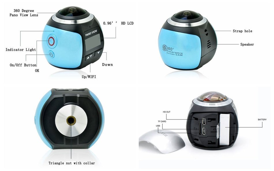 Homestec 360 degree Action Camera- V1 Panoramic 24482448 30fps Ultra HD Video waterproof Cameras Deportiva Wifi... N9