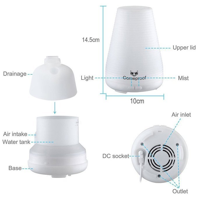 Comeproof Oil Diffuser , Portable Cool Mist Humidifier Aromatherapy Ultrasonic 100ml with Adjustable LED Lights... N2
