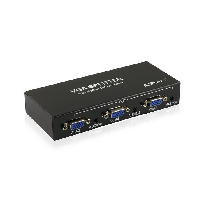 Portta PET0102V 2 Port 1x2 VGA Splitter with 3.5mm Stereo Audio support Bandwidth 500MHz 1080p N12