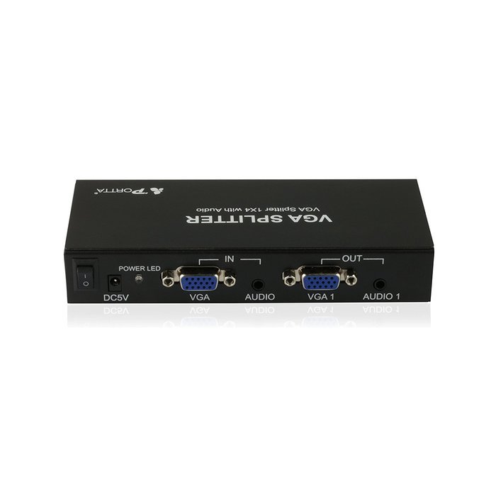 Portta PET0102V 2 Port 1x2 VGA Splitter with 3.5mm Stereo Audio support Bandwidth 500MHz 1080p N14