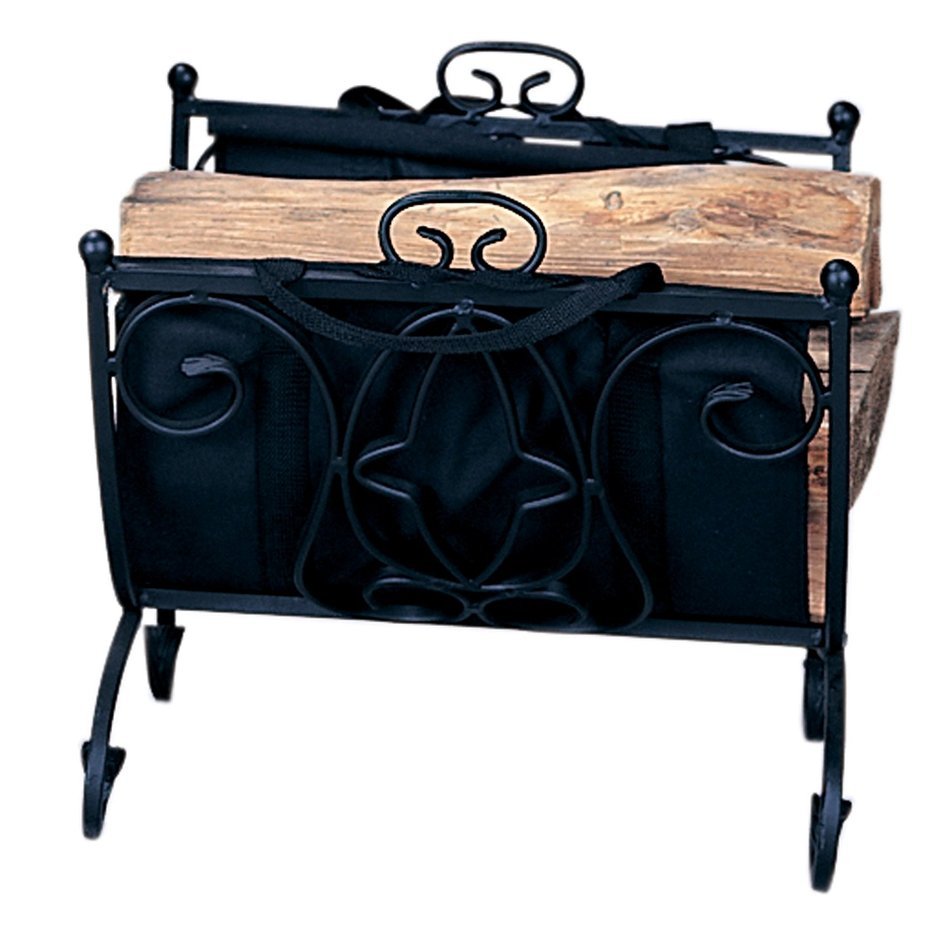 UniFlame Heavy Weight Black W.I. Log Holder with Canvas Carrier