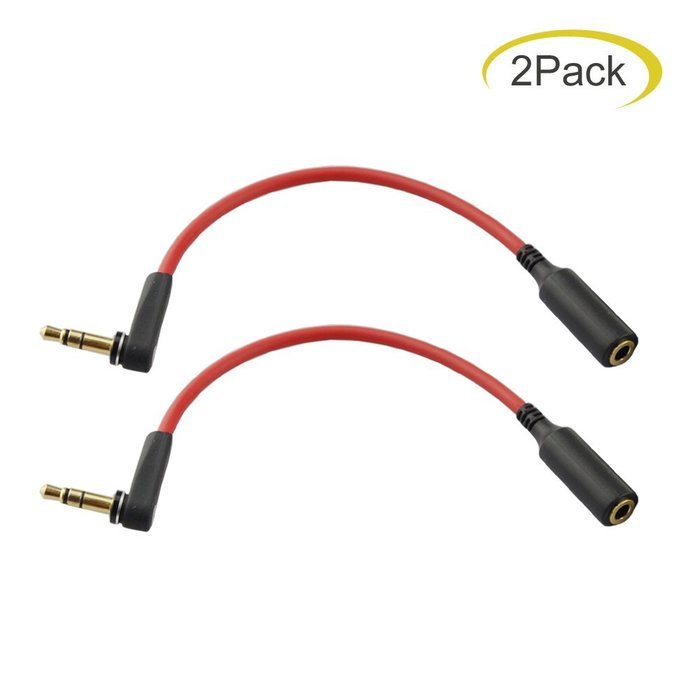 Seadream 2PACK 6 inch 3-Pole 3.5mm Male Right Angle to 3.5mm Female Stereo Audio Cable Headset Extension Cable... N15