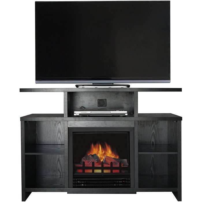 Black Decor Flame Classical Mantel Electric Fireplace Media Console For TV's Up To 37"