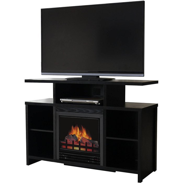 Black Decor Flame Classical Mantel Electric Fireplace Media Console For TV's Up To 37" N2