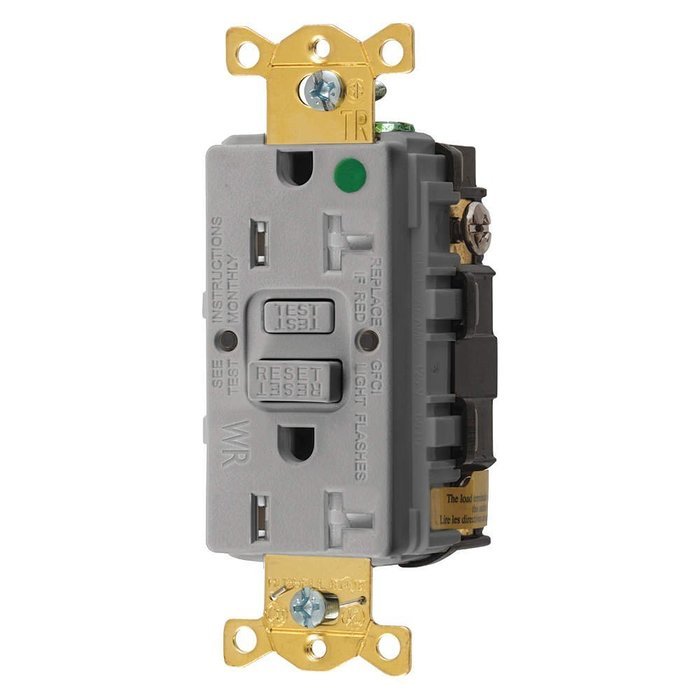 Hubbell GFTWRST83GY Gfci Heavy Use Receptacle, 20 Amps, Tamper/Weather Resistant, 5-20R, Decorator, Self-Testing...