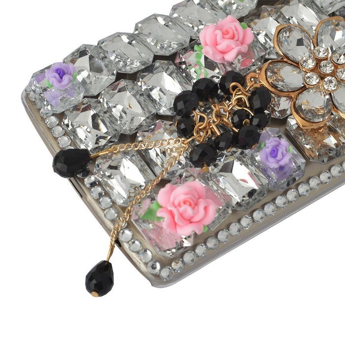 Spritech(TM) Bling Phone Case For LG K7/LG Tribute 5,3D Handmade Silver Crystal Flower Pendant Accessary Design... N3