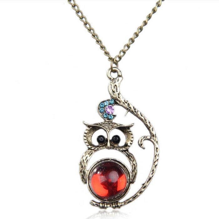 Chinatera Hot Fashion Vintage Ruby Jewelery Rhinestone Studded Owl Pattern Long Penda N3