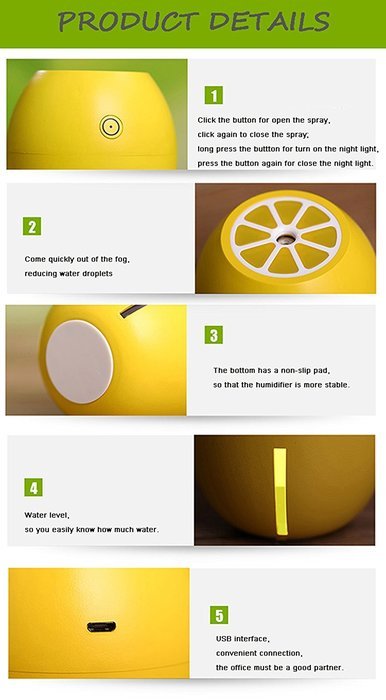 UnitedPlug 180ml Electric USB Mini Portable Travel Home Office Ultrasonic Air Cool Mist LED Light Humidifier Lemon N2