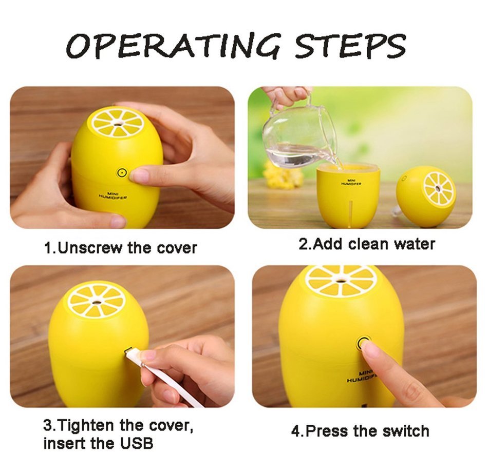UnitedPlug 180ml Electric USB Mini Portable Travel Home Office Ultrasonic Air Cool Mist LED Light Humidifier Lemon N3