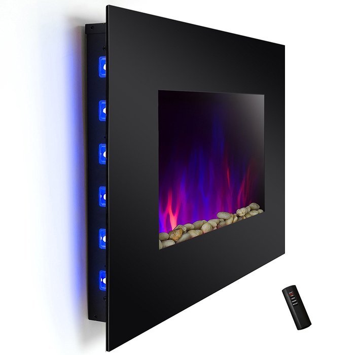 AKDY 36 inch Wall Mount Electric Fireplace Space Heater With Pebble & Log / Remote N3