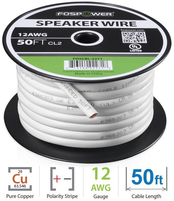 FosPower CL2 Rated 14AWG 2-Conductor In-Wall Speaker Wire (100 Feet) Oxygen-Free Pure Copper - UL Listed for In-Wall... N27