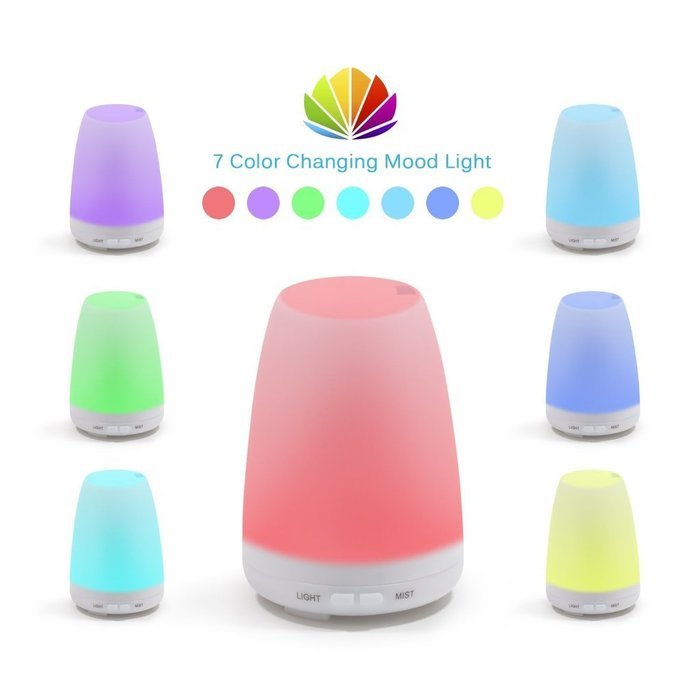 Humidifier 100ML Ultrasonic Cool Mist Aroma with changing Colored LED Lights, Waterless Auto Shut-off and Adjustable...