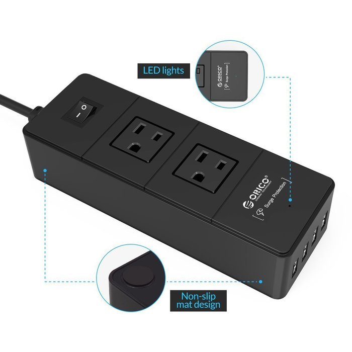 ORICO Home/office 6-Outlet Surge Protector Power Strip 5ft Power Cord with 5 Port 40W USB Charger,1700 Joule -... N22