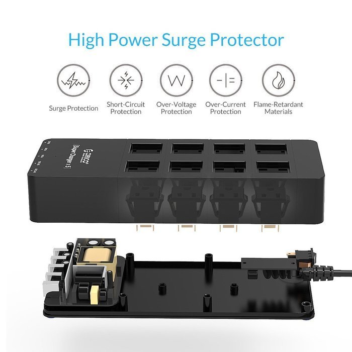 ORICO Home/office 6-Outlet Surge Protector Power Strip 5ft Power Cord with 5 Port 40W USB Charger,1700 Joule -... N24