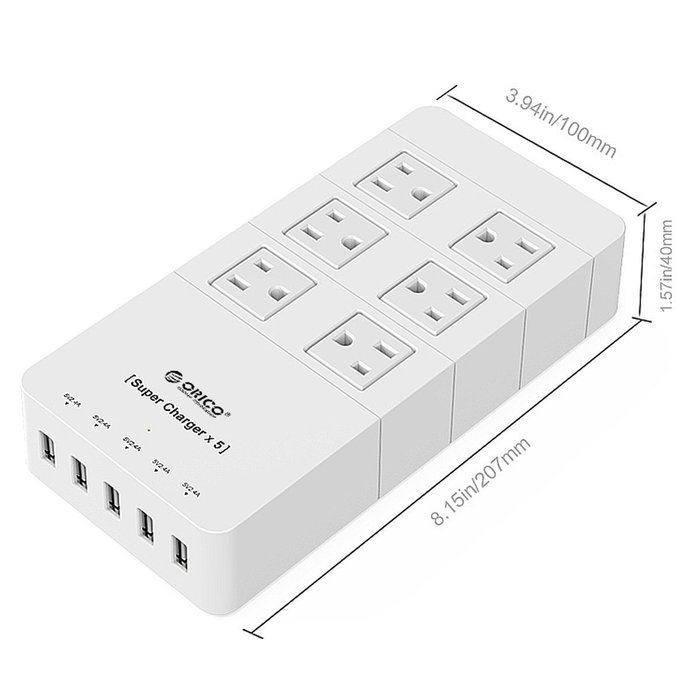ORICO Home/office 6-Outlet Surge Protector Power Strip 5ft Power Cord with 5 Port 40W USB Charger,1700 Joule -... N25