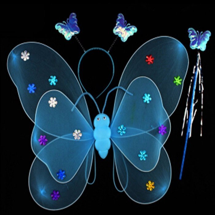 KAKA(TM) Angel Butterfly Fairy 4-pcs Set Children Cosplay Performance Show Costume Props - Blue N3